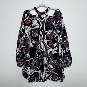 Free People Dress Drift Away Boho Hippie Bishop Sleeves Tunic Dress Size M